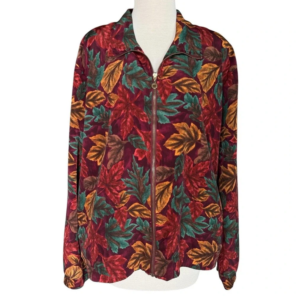 TEDDI Full Zip Fleece Jacket w/Pockets ~ Leaf Print ~ Women's 2X~ Polyester